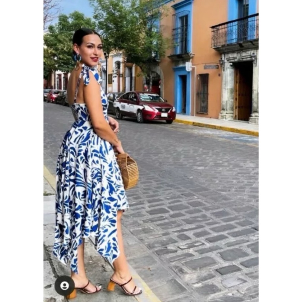 - Botanical Asymmetrical Hem Dress